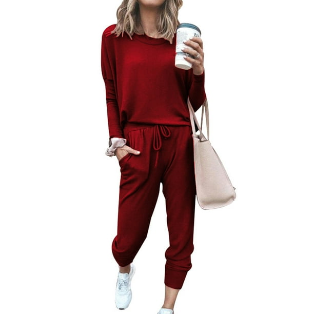 Trousers Sweat Suit Details about  / Womens Solid Long Sleeve Tracksuit Set Pollover Sweatshirt
